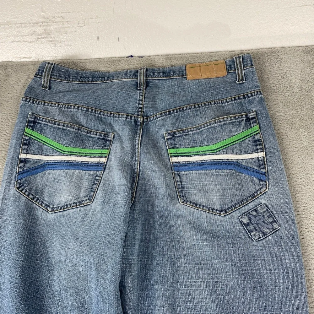 Rocawear Jeans Mens 38x30 Blue Baggy Y2K Streetwear Embroidered Hip Hop Denim